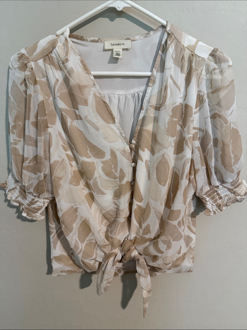 Tamara H. Beige Print Tie-Front Blouse